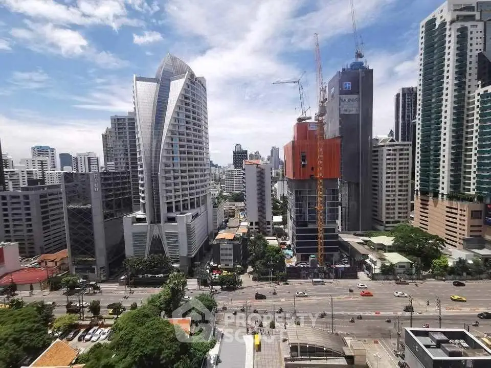 Stunning cityscape view with modern skyscrapers and bustling streets, perfect for urban living enthusiasts.