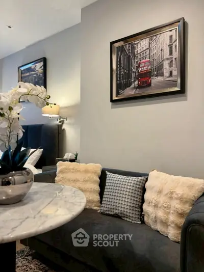 Elegant living room with plush sofa and stylish decor