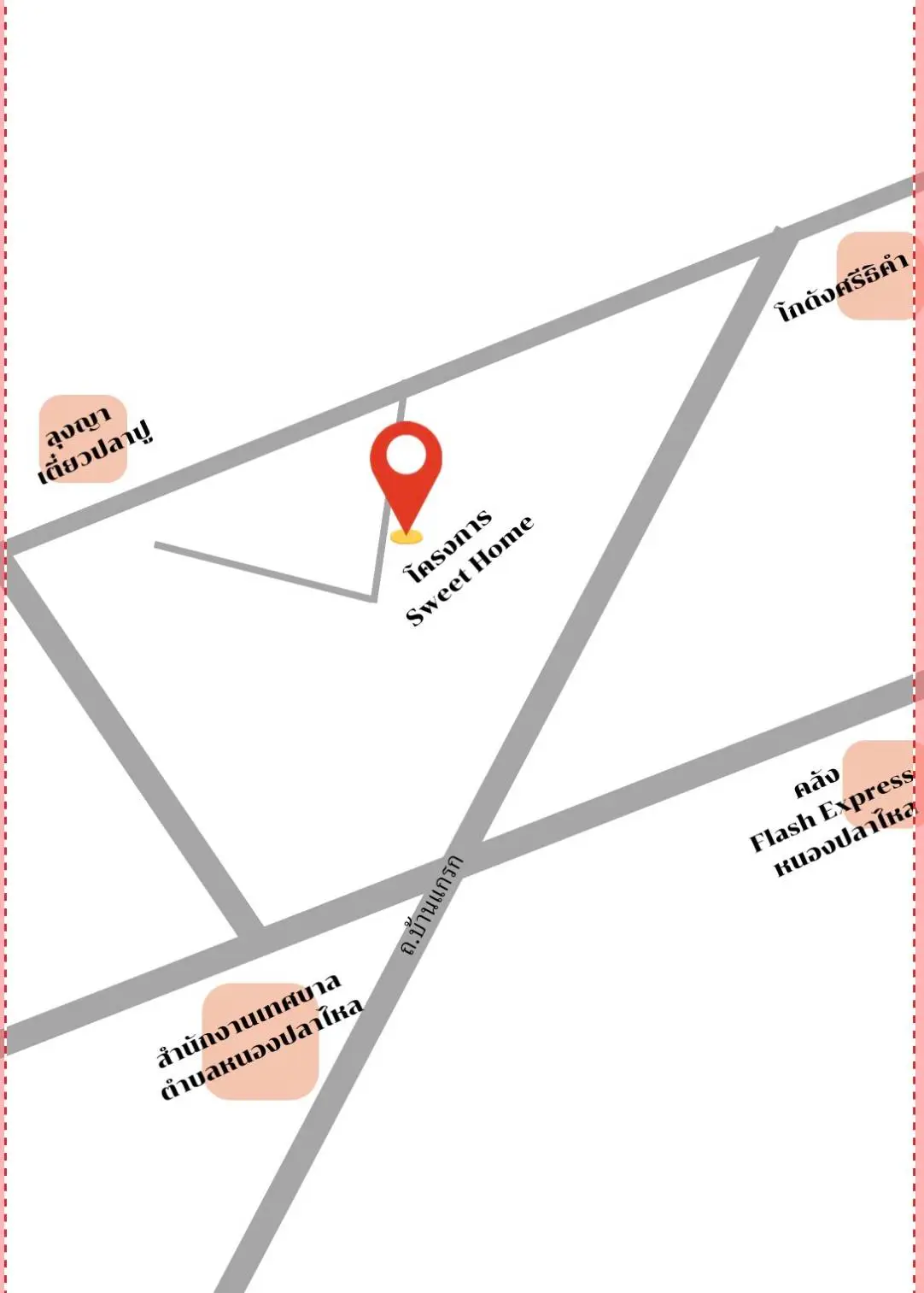 Map showing location of a property named Sweet Home with nearby landmarks.