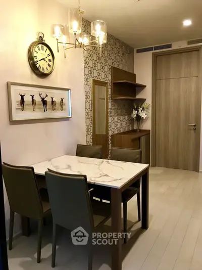 Stylish dining area with modern decor and elegant lighting