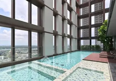 Luxurious high-rise building with stunning rooftop pool and city view
