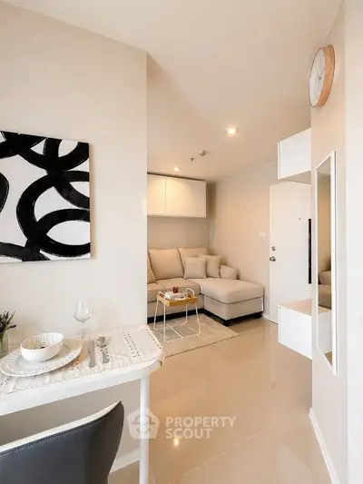 Modern living room with cozy sofa and stylish decor in a bright apartment