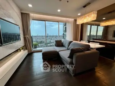 Luxurious living room with panoramic city view and elegant decor