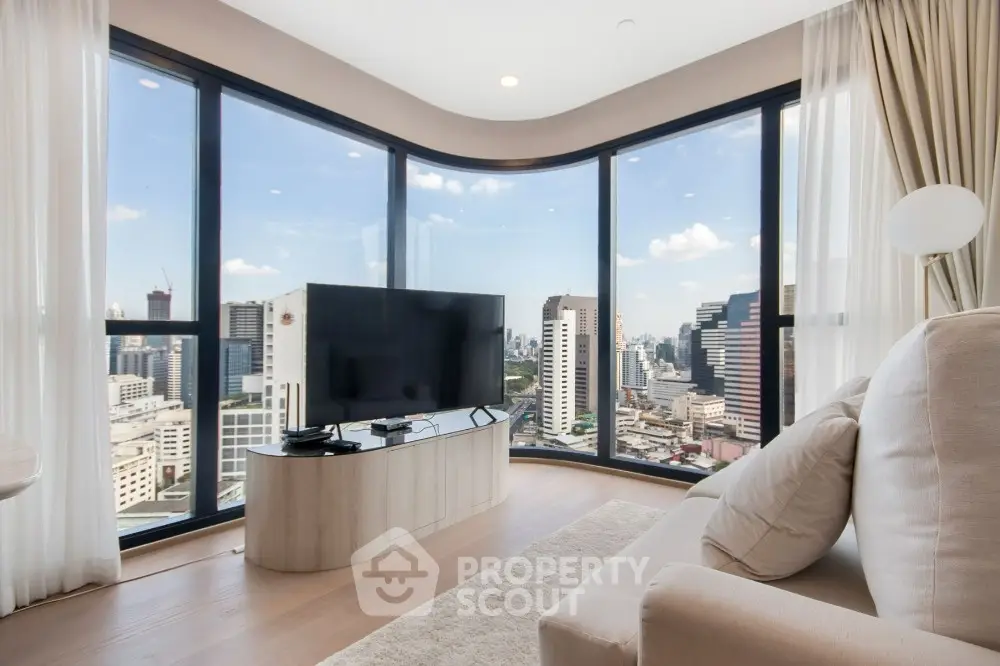 Luxurious living room with panoramic city view and modern decor