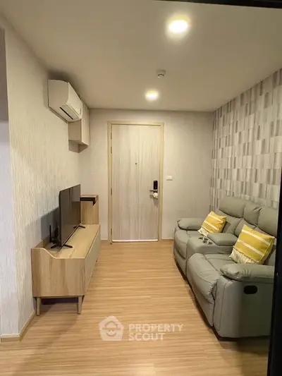 Modern living room with cozy seating and stylish decor