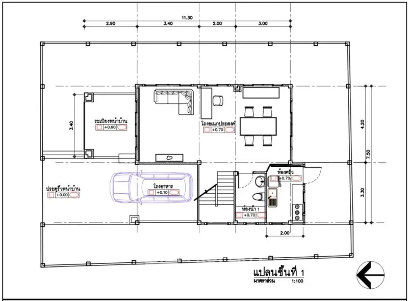 Detailed architectural floor plan showcasing modern home layout with garage and living spaces.