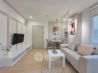 Modern living room with stylish decor and cozy seating area