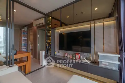 Modern living room with sleek TV unit and stylish decor