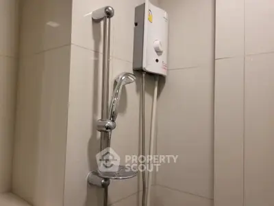 Modern bathroom shower with sleek design and water heater