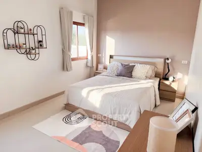 Bright and cozy bedroom with modern decor and natural light.