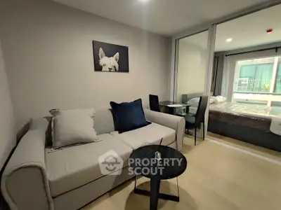 Modern living room with cozy sofa and stylish decor in a contemporary apartment