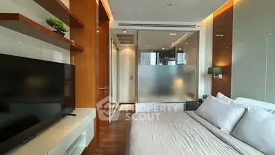 Luxurious modern bedroom with sleek design and ambient lighting