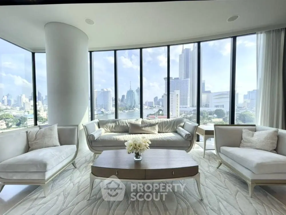 Luxurious living room with panoramic city views and elegant furnishings