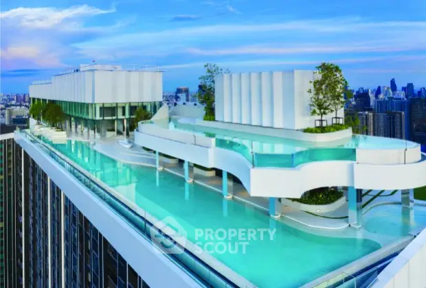 Stunning rooftop pool with panoramic city views and modern architecture.