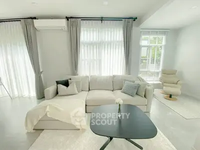 Bright and airy living room with modern sofa and large windows