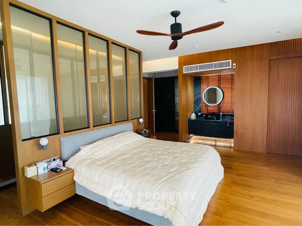 Luxurious bedroom with modern design and ensuite bathroom