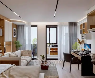 Modern living room with open layout, stylish decor, and natural light, perfect for urban living.