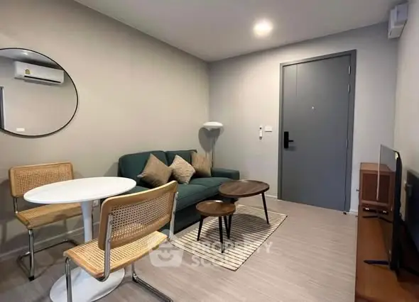 Modern living room with stylish furniture and cozy ambiance