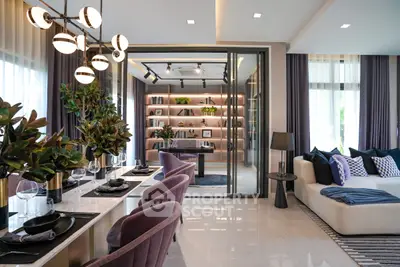 Luxurious modern living room with elegant dining area and stylish decor
