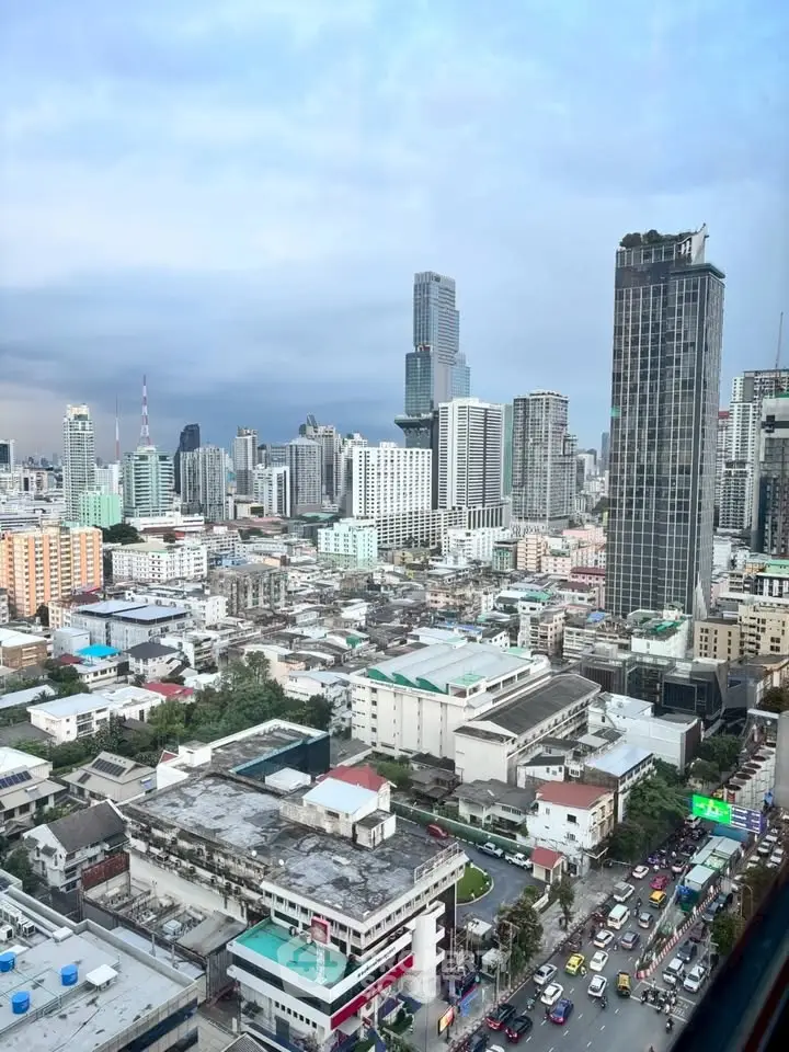 Stunning cityscape view showcasing modern skyscrapers and bustling urban life, perfect for real estate investment.