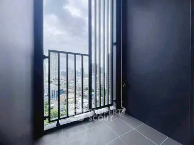 Modern balcony with city view and sleek railing design