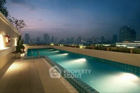 Luxurious rooftop pool with stunning city skyline view at dusk