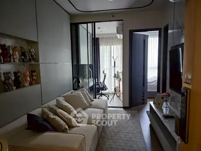 Modern living room with stylish decor and cozy seating area
