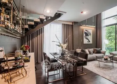 Luxurious modern living room with high ceilings and elegant decor