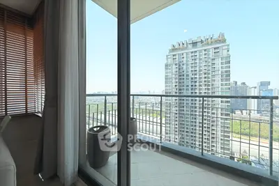 Stunning high-rise balcony view with cityscape and modern architecture