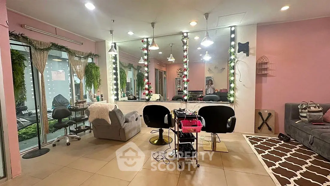 Chic salon interior with stylish decor and modern lighting, perfect for beauty business setup.