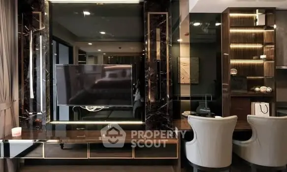 Luxurious modern living room with elegant decor and ambient lighting