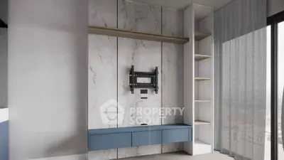 Modern living room with stylish TV mount and sleek storage solutions