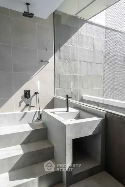 Modern minimalist bathroom with concrete finishes and sleek fixtures