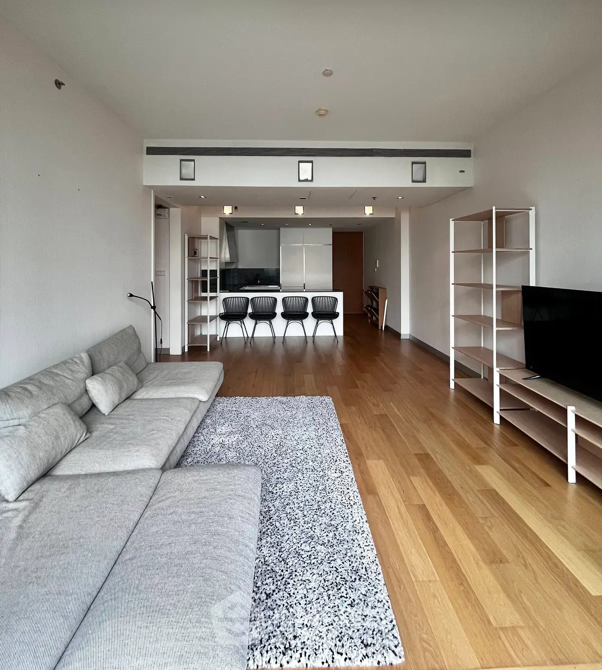 Spacious modern living room with open layout and stylish furniture