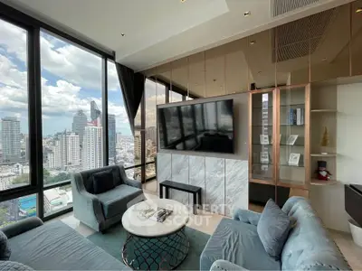 Luxurious high-rise living room with stunning city views and modern decor