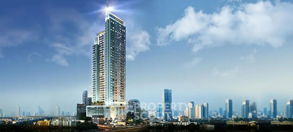 Stunning skyscraper with modern architecture and panoramic city views, ideal for luxury urban living.