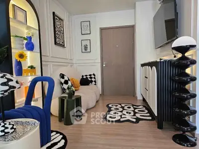 Stylish modern living room with unique decor and cozy seating area