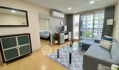 Modern living room with balcony view in stylish apartment