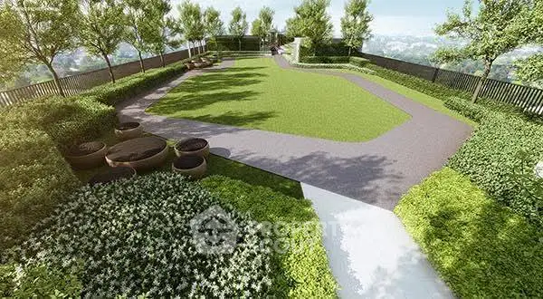 Luxurious rooftop garden with lush greenery and scenic views, perfect for relaxation and outdoor activities.