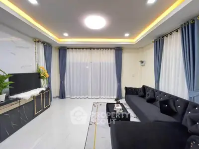 Elegant living room with modern decor and stylish lighting