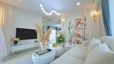 Luxurious modern living room with elegant decor and stylish lighting