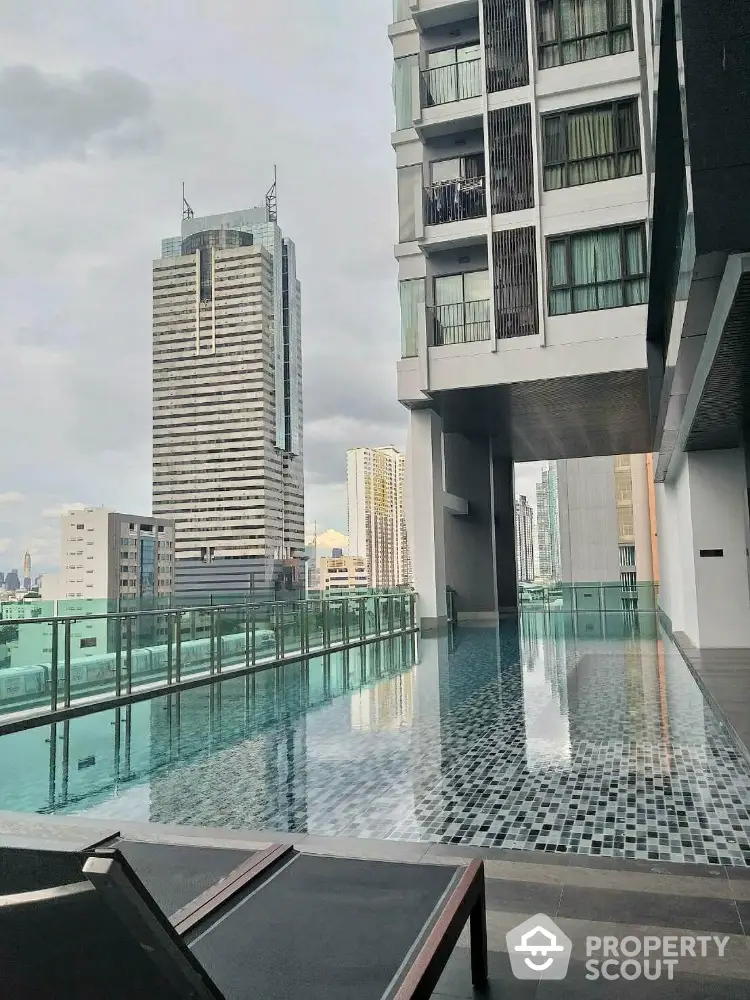 Luxurious rooftop pool with stunning city skyline view in modern high-rise building