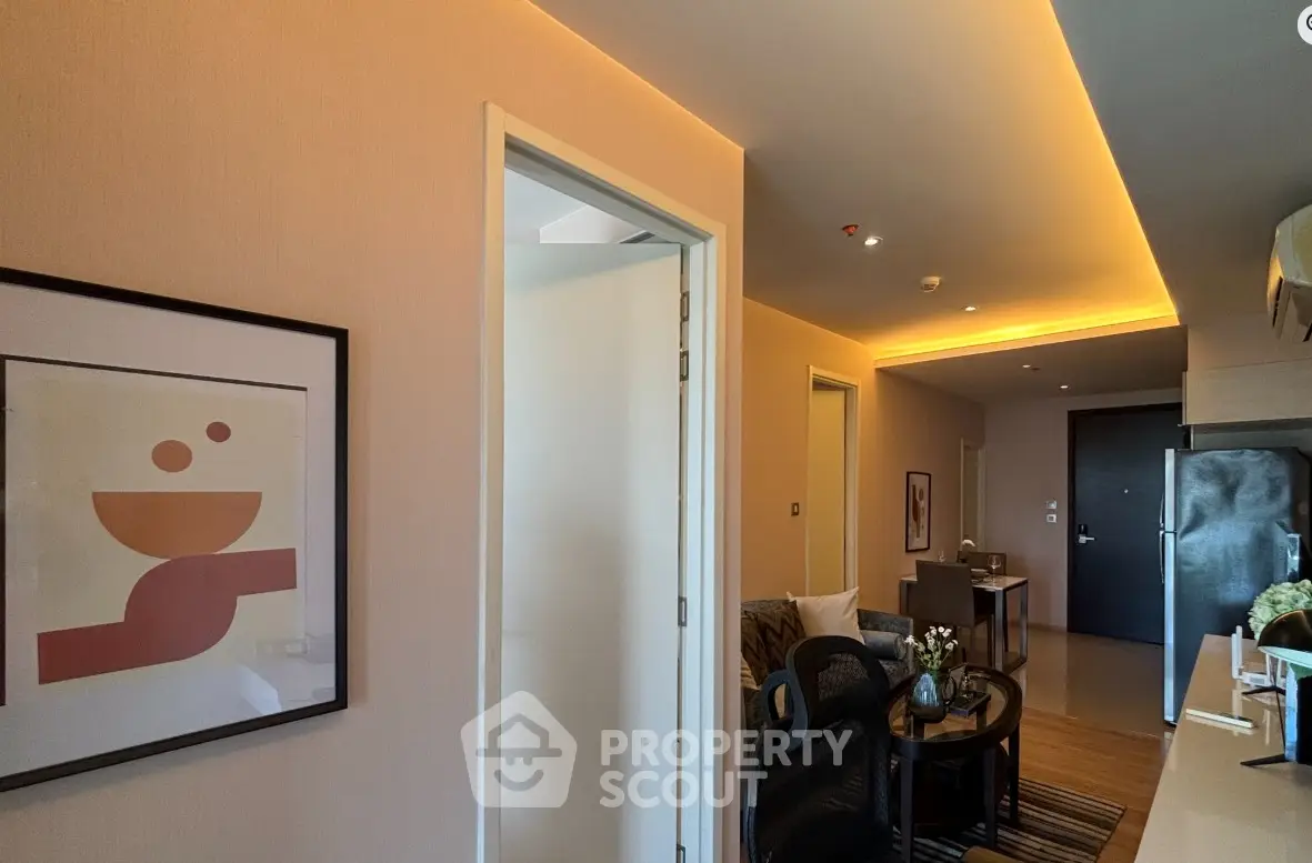 Modern apartment interior with stylish decor and ambient lighting