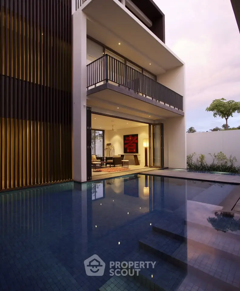 Luxurious modern home with private pool and spacious balcony, perfect for relaxation and entertainment.