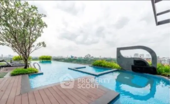Luxurious rooftop pool with stunning city skyline view and modern design.