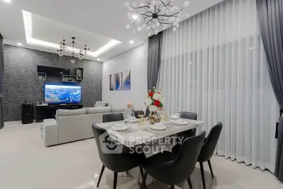 Luxurious modern living room with elegant dining area and stylish lighting