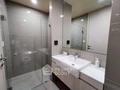 Modern bathroom with sleek design and glass shower enclosure