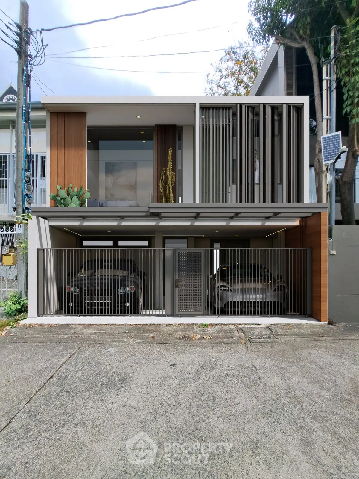 Modern two-story house with sleek design and spacious garage