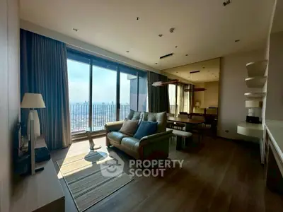 Spacious living room with stunning city view and modern decor