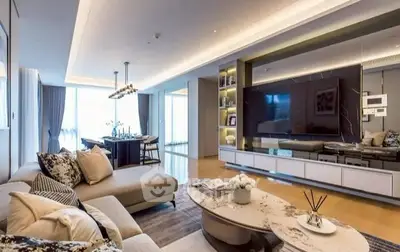 Luxurious modern living room with elegant decor and spacious layout